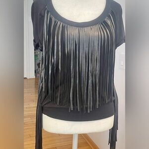 LAMB black tee with LEATHER fringe